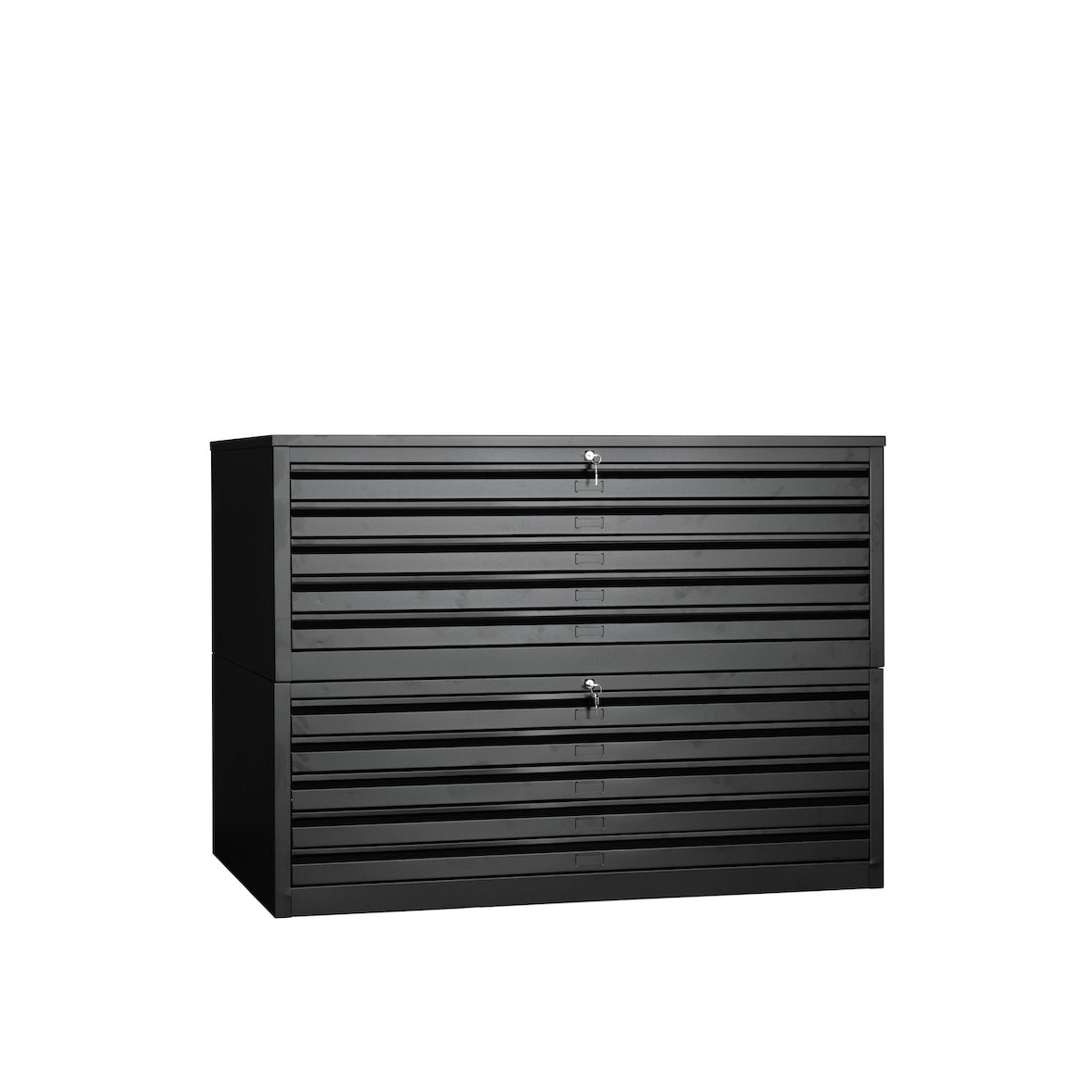 PROREGAL Flachablagenschrank Chinchilla | 10 Schubladen | Schwanenhalsgriff | HxBxT 105x140x95 cm | Metallabdeckplatte | Schwarz