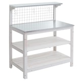 thumbnail of Mesa de plantación HWC-N55, mesa de jardinería, mesa para flores, estante para plantas, madera galvanizada certificada FSC®, 117x102x56cm ~ blanco