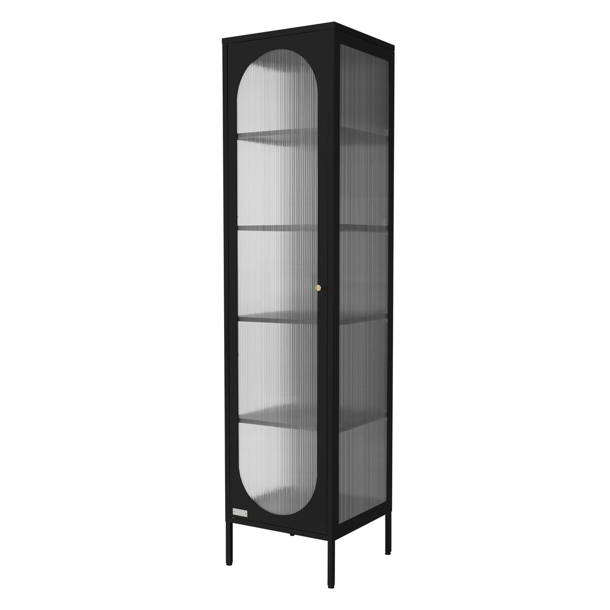ML-Design Vitrinenschrank 42x175x40 cm Schwarz, Schmale Vitrine aus Stahl im Industriestil, mit 5 Ablagen & 1 Tür, Wohnzimmer Metallschrank,