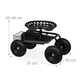 thumbnail of Relaxdays fahrbarer Gartensitz, höhenverstellbar, 150 kg, Stauraum, Rollsitz Gartenarbeit, Stahl, Luftreifen, schwarz
