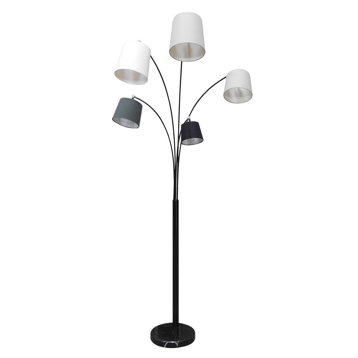 SalesFever Booglamp | 5-lamp | met beweegbare armen en kappen | stoffen kappen | metalen frame | beige-bruin-zwart