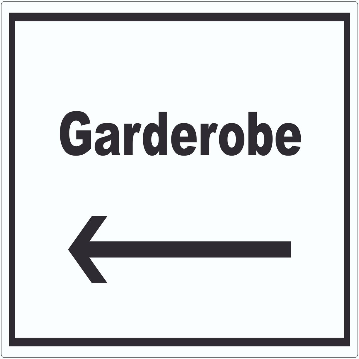 HB-Druck Garderobe Aufkleber mit Text Richtungspfeil links Kleidung aufbewahren waagerecht A2 (420x594mm)