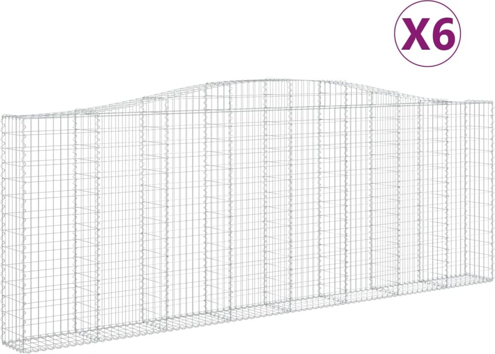 vidaXL Gabionen mit Hochbogen 6 Stk. 400x30x140/160cm Verzinktes Eisen