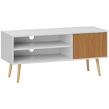 thumbnail of HOMCOM mueble de TV moderno con 2 compartimentos abiertos 1 puerta y orificio para cables para televisión de 55 pulgadas 110x40x50 cm blanco y natural