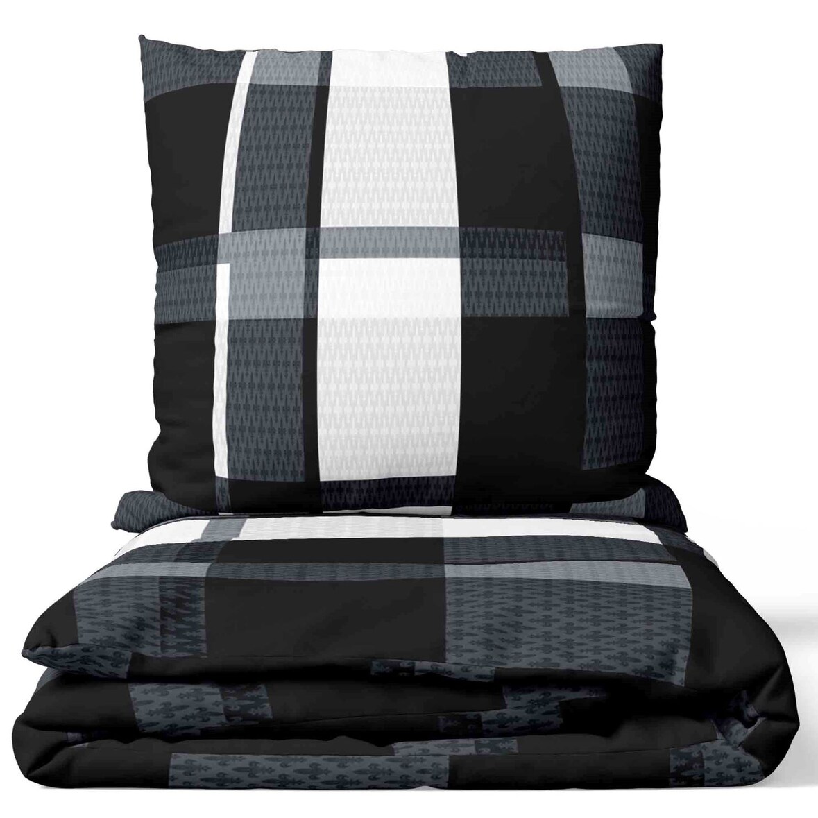 Bettwäsche 135x200 Mikrofaser Gestreift Grau Schwarz Beige Ornamente Set leicht 2tlg