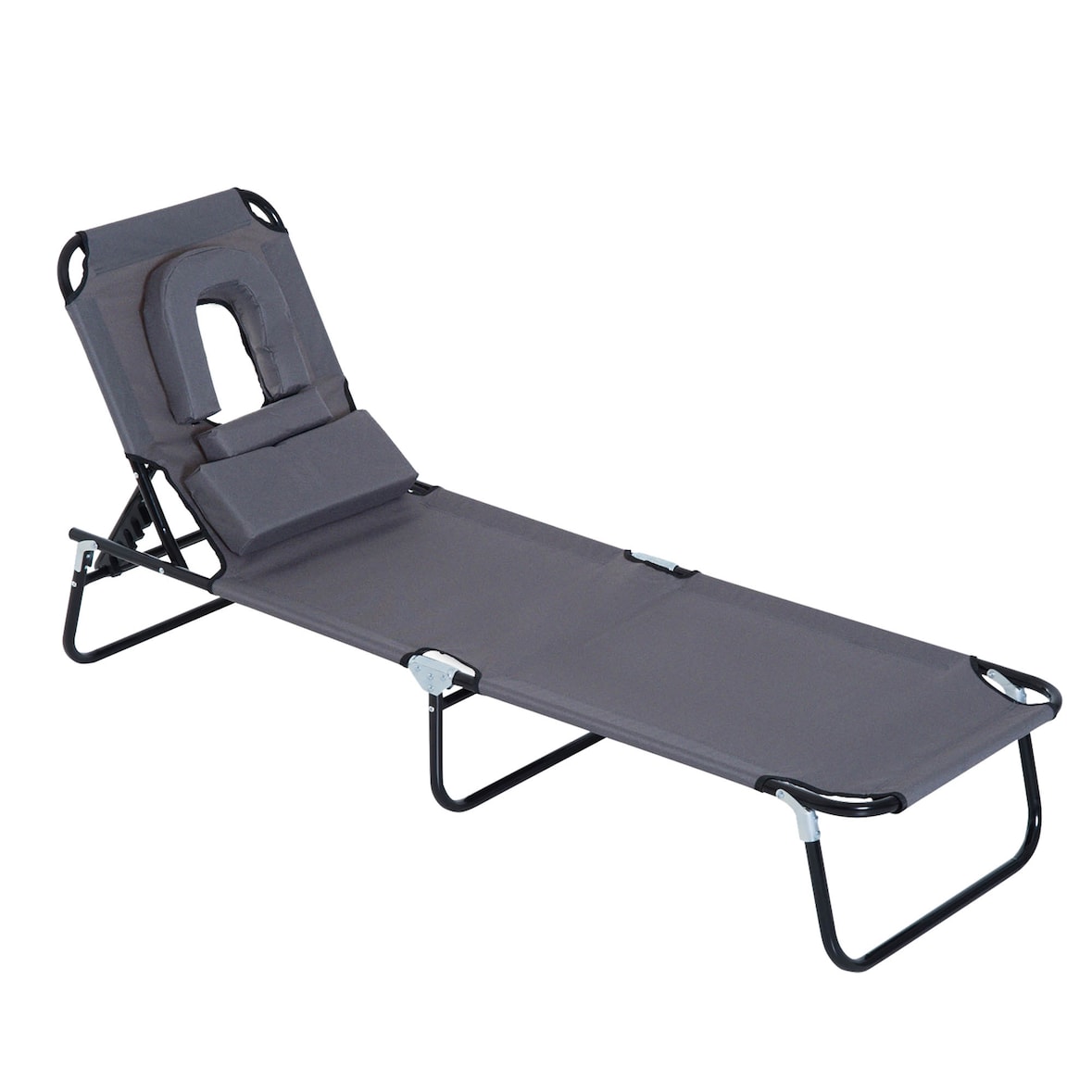 Outsunny Tumbona Plegable con Respaldo Ajustable en 4 Posiciones Tumbona de Jardín con Almohada Marco de Acero y Tela Oxford para Camping 190x56x28 cm