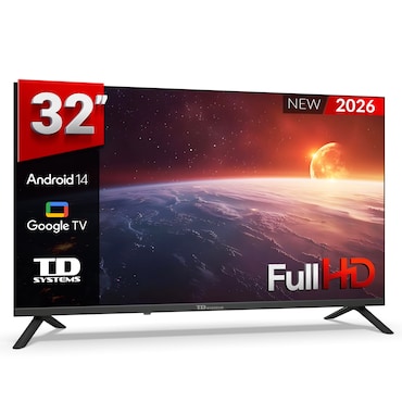 Smart TV 32 pulgadas Full HD Hey Google Official Assistant con control por voz. Televisor Android 14 - TD Systems M32C21FGLE