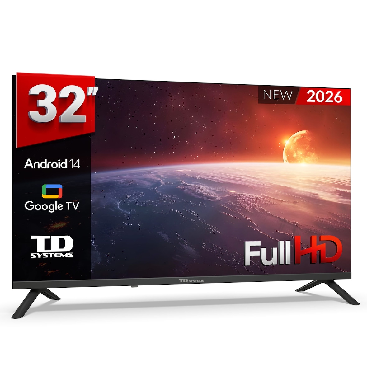 Smart TV 32 pulgadas Full HD Hey Google Official Assistant con control por voz. Televisor Android 14 - TD Systems M32C21FGLE