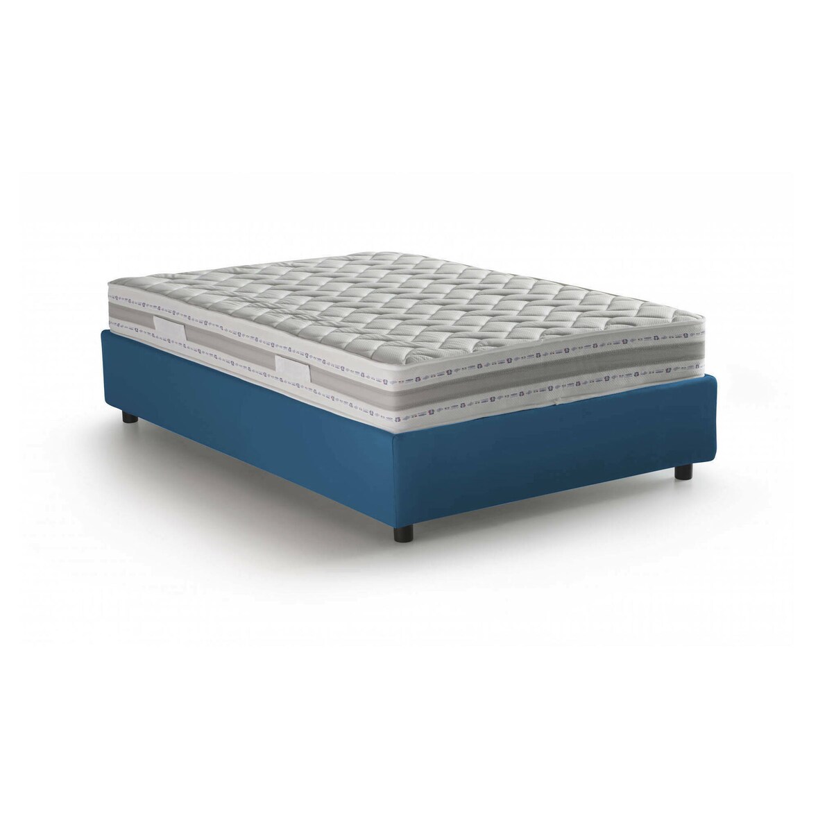 Dmora Dbamb Doppelbett, Bettkasten mit Stoffbezug, 100 % Made in Italy, Öffnung vorne, inklusive Matratze 120 x 190 cm, Blau