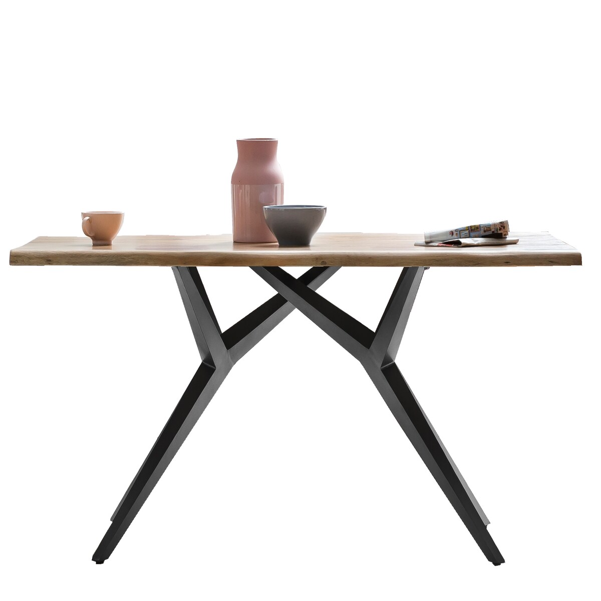 SIT Möbel Tisch Baumkante | Platte 36 mm Akazie natur | 180x90 cm | Metallgestell schwarz | B 180 x T 90 x H 76 cm | 15271-11 | Serie TABLES & CO