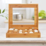 thumbnail of Relaxdays Kapselbox aus Bambus, 24 Fächer, aufklappbar, Kapselspender, Sichtfenster, Teebeutelbox, Kaffee, Natur