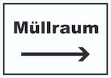 thumbnail of Müllraum Schild mit Text Richtungspfeil rechts Abfall Mülltrennung waagerecht A4 Rückseite selbstklebend