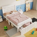 thumbnail of Holzbett 90x190 mit Stauraum und Schublade, Massivholzbett im Blockdesign, Einzelbett mit Lattenrost, platzsparendes Design Weiß
