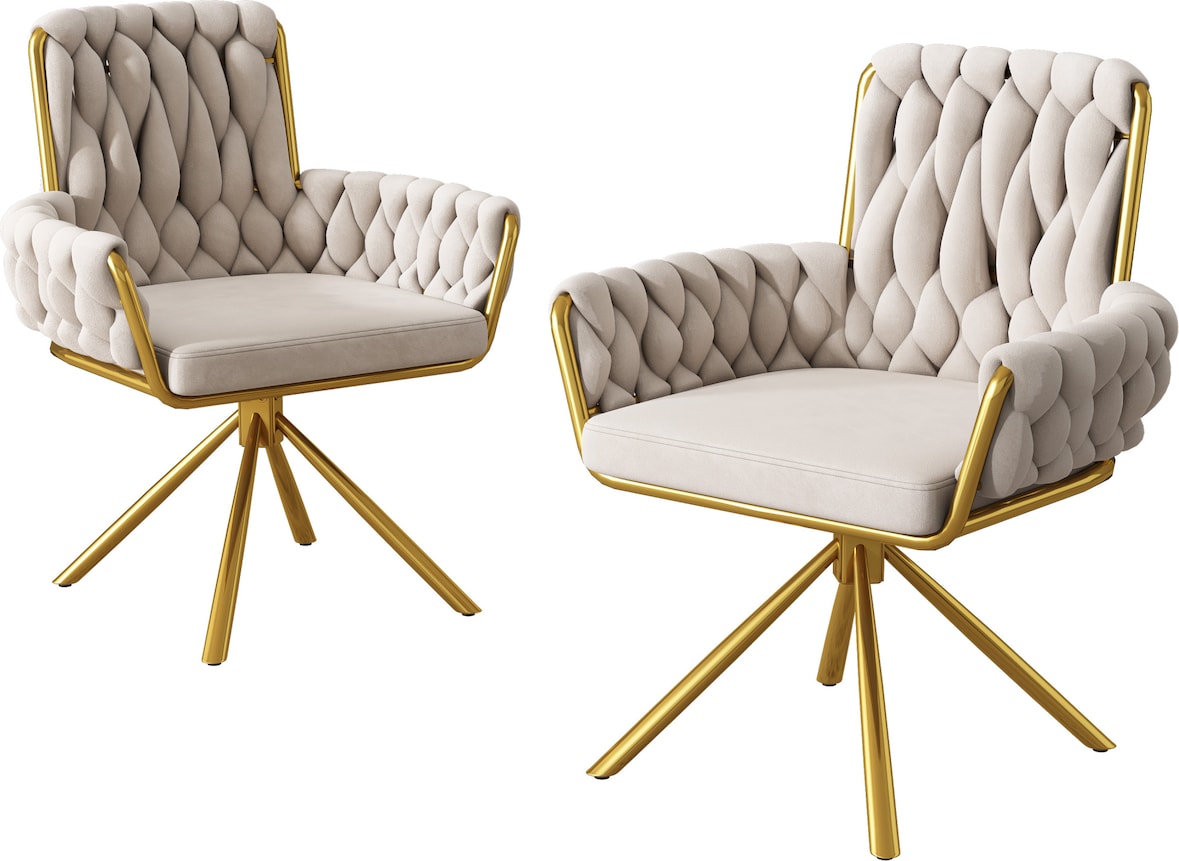 Merax Samt-Esszimmerstuhl, 2er set, Sessel, Schlafzimmer-Drehstuhl, Freizeit-Drehstuhl mit vier Stützbeinen aus Metall, beige