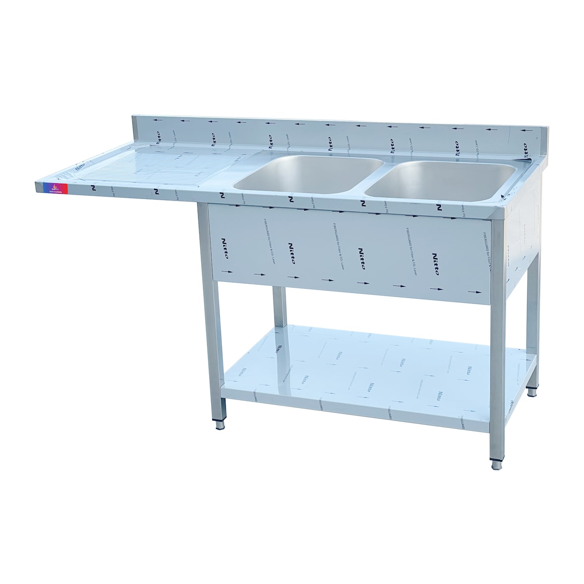 - Fregadero industrial de acero inoxidable 2 senos 1 escurridor y hueco lavavajillas 1800 x 700 x 850 + 100 mm