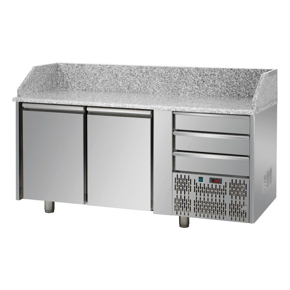 Tecnodom Pizzatheke 2 Türen GN 1/1 3 neutrale Schubladen und Granitplatte