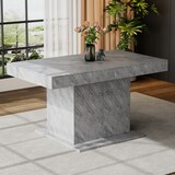 thumbnail of Ausziehbarer Esstisch mit Stauraum 180x80x76 cm Betonoptik Grau, Automatik Teleskopauszug, rechteckig, platzsparend für Essen und Arbeiten