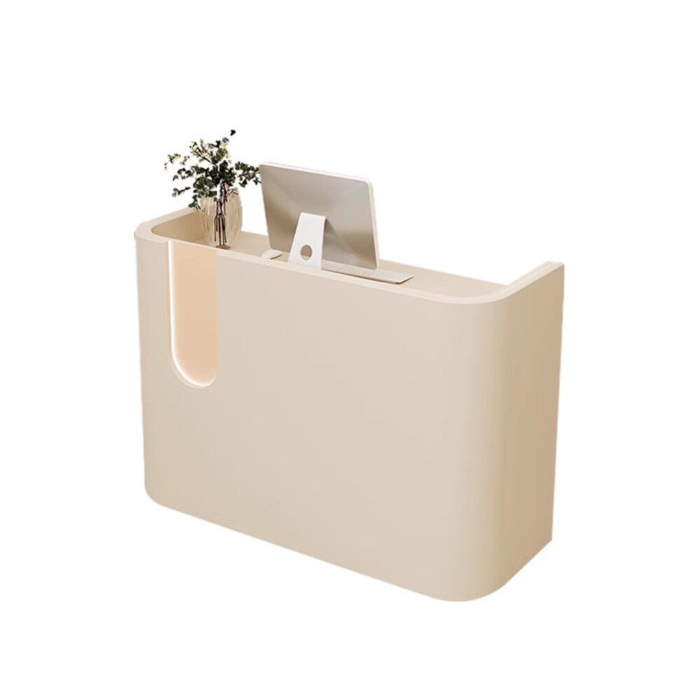 Kassentheke mit LED-Beleuchtung Empfangstheke mit Schubladen Verkaufstheke für Büro, Supermarkt, Hotel und Bekleidungsgeschäft Beige 200x60cm