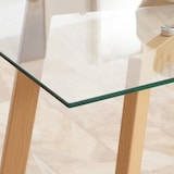 thumbnail of Esstisch für 4 Personen mit Glasplatte und Stahlbeinen in Holzoptik, 120 x 60 x 76 cm, transparent
