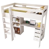 thumbnail of Hochbett 90x200 Weiß mit Schreibtisch Stauraum USB-C Multifunktion Jugendzimmer Massivholz MDF Multifunktionsbett