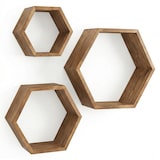 thumbnail of IvoQ Hexagon Wandplanken Hout - Set van 3 - Grenen - Zwevend Wandrek - Honingraat - Natuurlijk