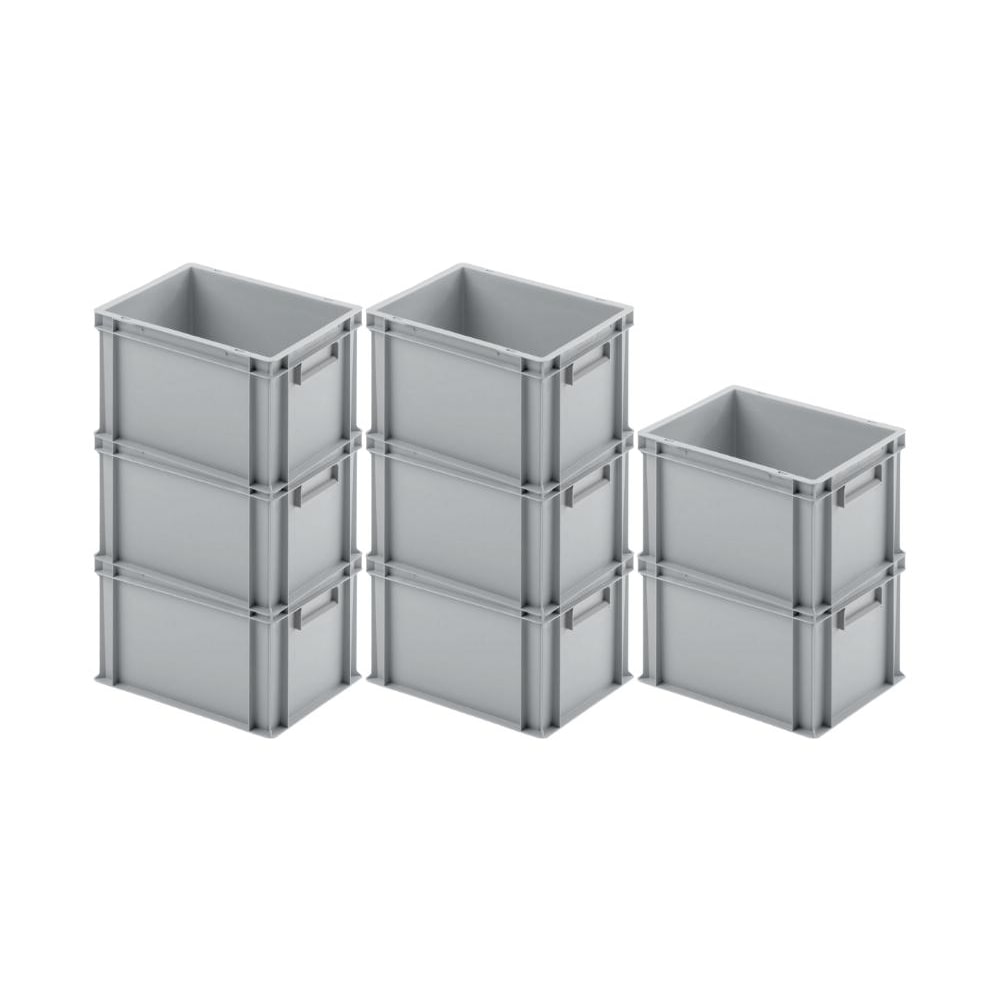 PROREGAL 8x Eurobehälter mit geschlossenem Griff | HxBxT 23,5x30x40cm | 22 Liter | Grau | Eurobox, Transportbox, Transportbehälter