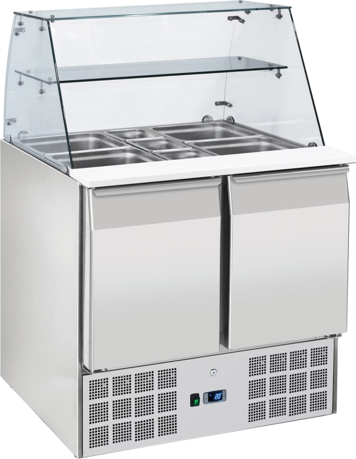 Salatvorbereitungsmöbel mit vitrine 2 türen 2 gitter gn 1/1 mit schüsseln - 900x700x1300 mm - 230 W 230/1V - 7CA09QRC Eurast