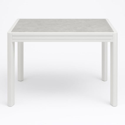 Mesa de exterior, extensível, alumínio e vidro, branco envelhecido, 135x90x76