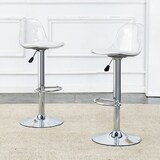 thumbnail of Barhocker 2er Set 99x41x41 cm höhenverstellbar 360 Grad drehbar mit transparenter Rückenlehne Weiß+Silber Metallgestell