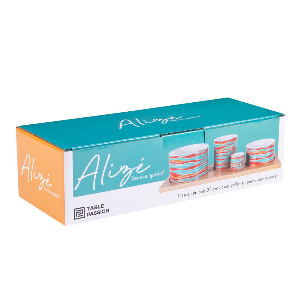 Service apéritif 4 pièces rectangulaire Alizé -  Multicolore Rectangulaire Porcelaine Table Passion 34.00x13.00 cm