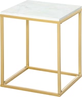 Un tavolino in marmo bianco con struttura dorata.