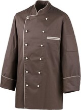 thumbnail of 210 - Kochjacke langarm, Fb. braun, Paspel sand : sand 65% Polyester 35%Baumwolle 220 g/m² 2XL