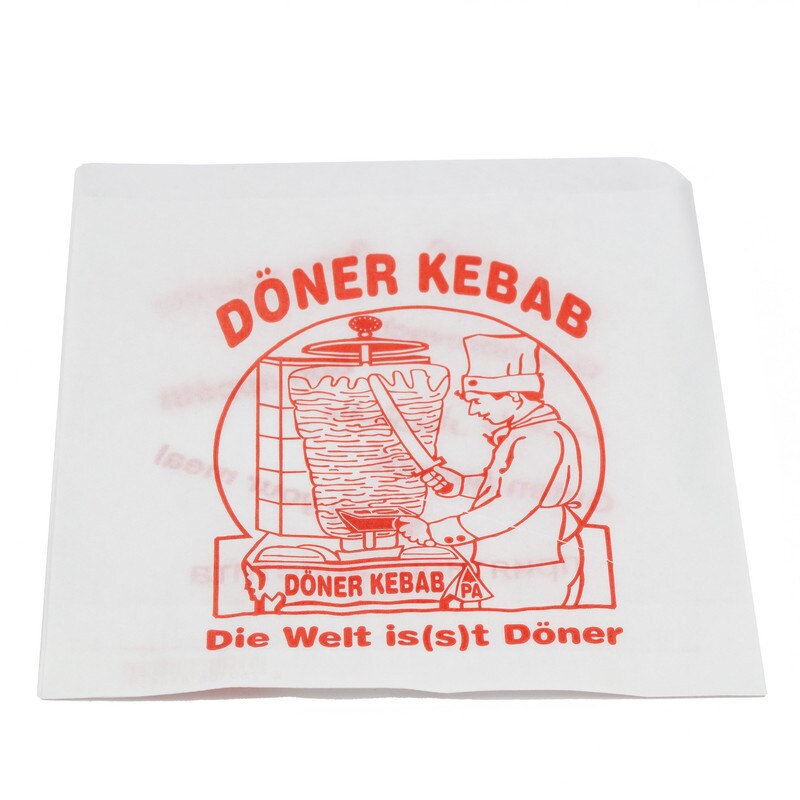 DayBays 60 Kg Döner-Tüten 16x16 cm weiss mit rotem Druck "DÖNER KEBAB" und Spenderbox