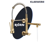 thumbnail of Björn | gastronomia grifo monomando de agua fría oro|grifo cocina profesional acero inoxidable dos rociadores|grifo fregadero doble restaurante pared