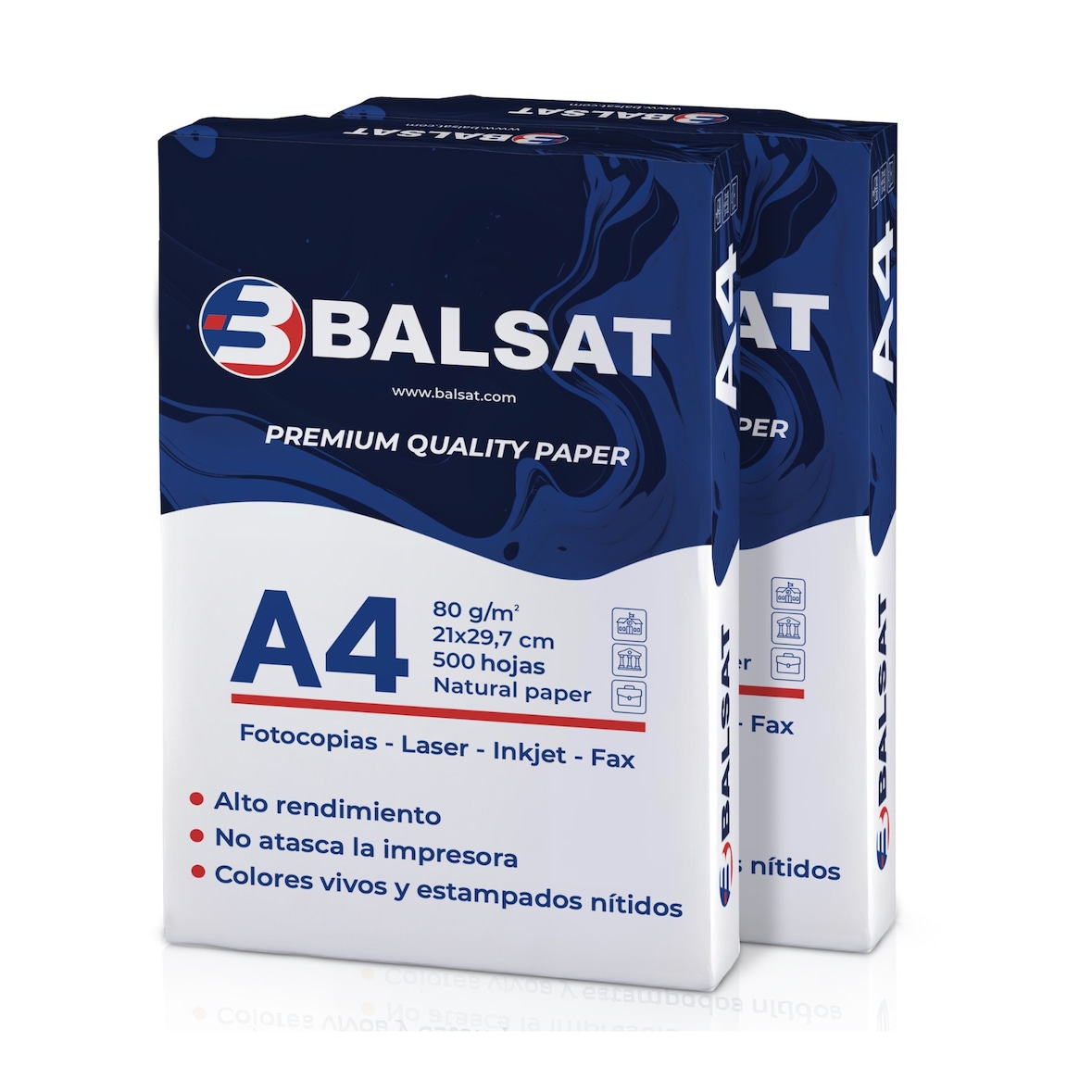BALSAT | Paquete Folios DIN A4 500 hojas/paquete 80 g/m² | Blanco vivo|2 paquetes