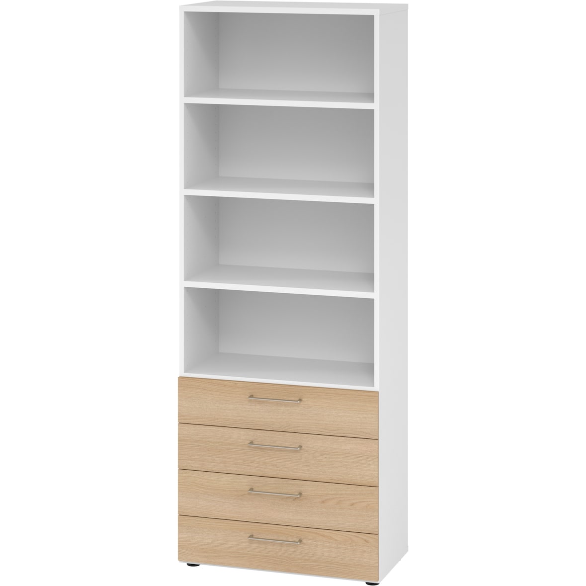 bümö smart Schubladenschrank, Büroschrank 80cm breit in Weiß/Eiche mit 4 Schüben & 4 Regalfächern - Bürocontainer aus Holz, Container mit