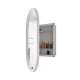thumbnail of Spiegelschrank oval Weiß 85x51x12 cm mit Metallrahmen und Hartglas, Wandmontage oder Einbau, verstellbare Ablagen, platzsparender Badschrank