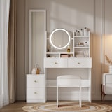 thumbnail of 4-in-1 Schminktisch mit LED-Beleuchtung, Ganzkörperspiegel & Kosmetikspiegel, 4 Schubladen, gepolsterter Hocker, Stauraum, 109x36x164 Weiß