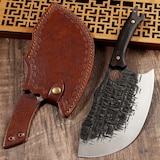 thumbnail of Metzgermesser Hackmesser Fleischerbeil schwer mit gebogener extradicken Klinge mit Lederscheide. Ideal für Deine Outdoor Abenteuer