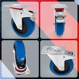 thumbnail of PRIOstahl Transportrollen 125mm Rollensatz 2 Bockrollen + 2 Lenkrollen mit Bremse Blau Schwerlast