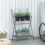 thumbnail of Outsunny Portapiante Scaffale in Metallo Pieghevole, Set Vasi per Piante con Ripiano per Casa e Giardino, 47x37x78.5cm, Nero