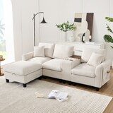 thumbnail of Modernes L-Form Ecksofa 229x149x83 mit USB-Anschluss und Stauraum – Komfortables Sofa mit Kissen und Hocker, Beige