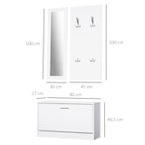 thumbnail of HOMCOM Conjunto de Muebles de Entrada Recibidor Pasillo Set de 3 Piezas Zapatero Espejo Perchero con 4 Ganchos para Colgar Ropa 80x27x46,5cm Blanco