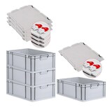 thumbnail of PROREGAL SuperSparSet 4x Eurobox NextGen Economy mit Scharnierdeckel & roten Verschlüssen, Griffe zu, HxBxT 22x40x60cm, 44L, Eurobehälter, Box