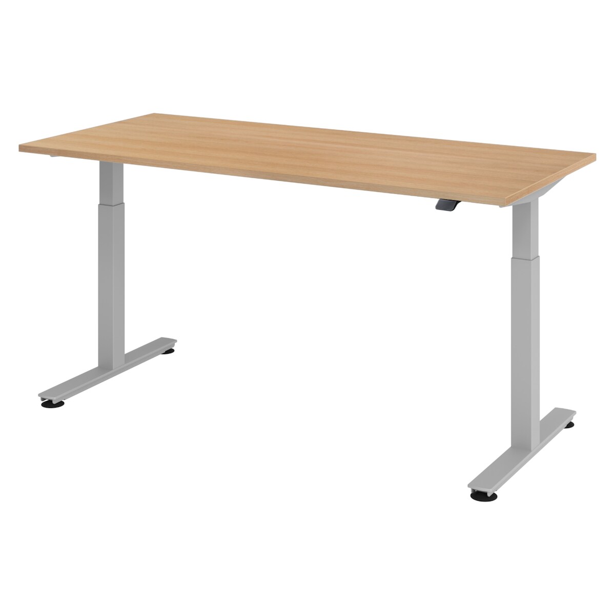 bümö elektrisch höhenverstellbarer Schreibtisch Eiche 180x80 cm, Gestell: Silber - Büroschreibtisch höhenverstellbar elektrisch, elektrischer