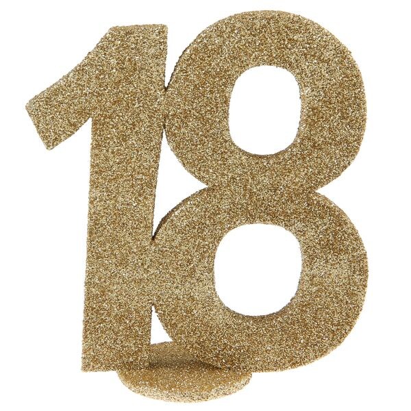 18. Geburtstag gold glitzer Tischdekoration 11x 10 cm Zahl 18