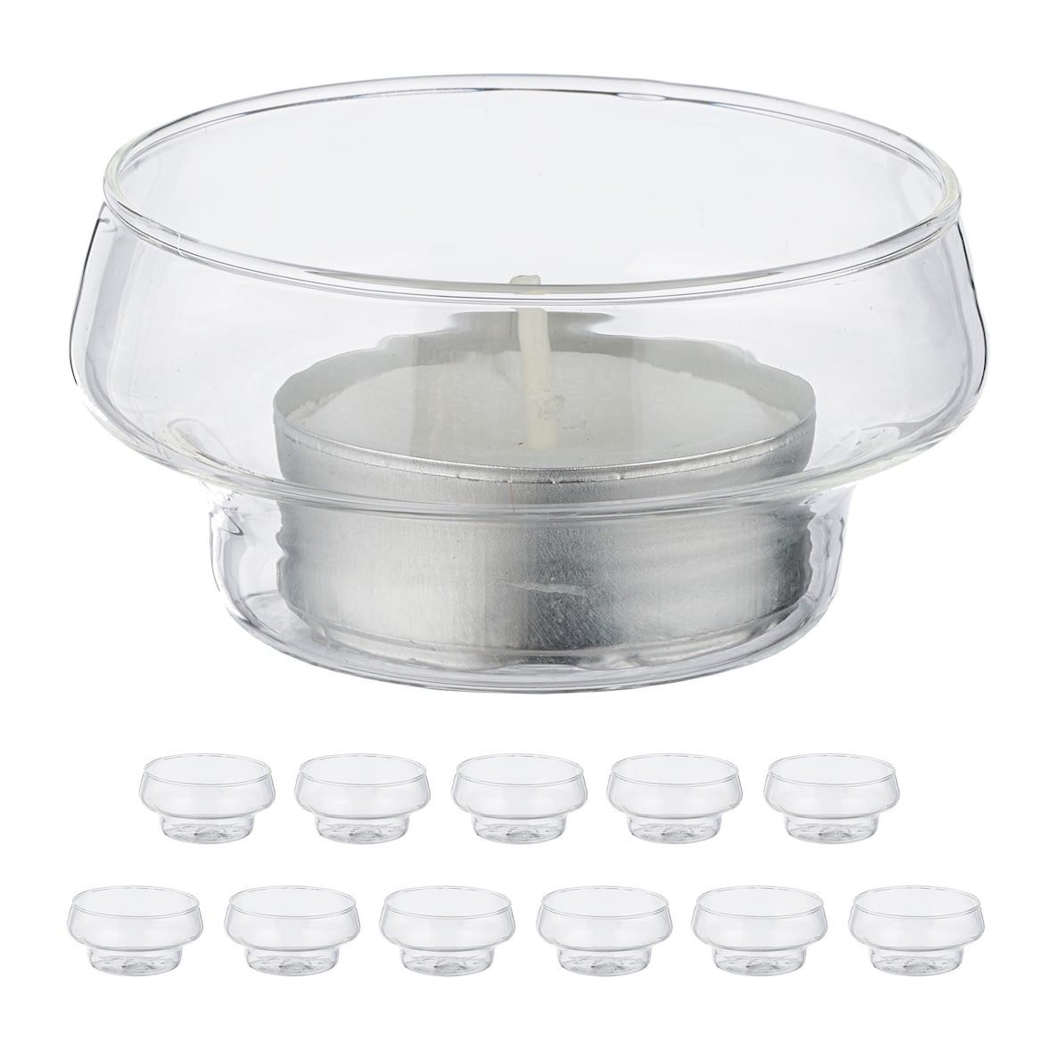 Relaxdays Teelichthalter schwimmend, 12er Set, Glas, Tischdeko Hochzeit, Pool & Teich, Schwimmteelichter, transparent