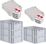 thumbnail of PROREGAL SuperSparSet 5x Eurobox NextGen Economy mit Scharnierdeckel & roten Verschlüssen, Griffe zu, HxBxT 22x40x60cm, 44L, Eurobehälter, Box