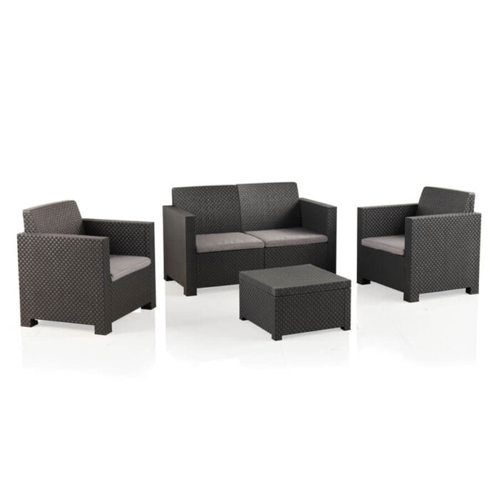 SP Berner Set de Muebles de Jardín y Terraza Evo Confort Color Grafito- Sofá 2 Plazas, 2 Sillones y Mesa de Centro