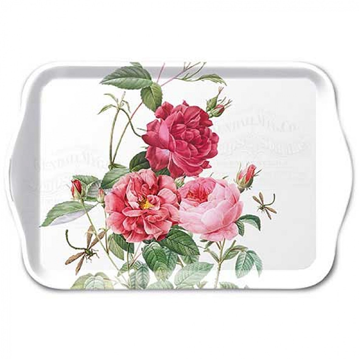 Tablett Melamin 21x13cm mit Rosen Motiv - kleines Serviertablett Frühstückstablett Tischdeko Frühling Sommer Hochzeit Dekotablett romantisch Weiß Rot